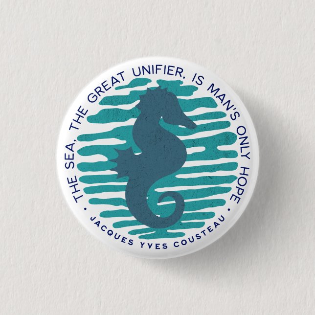Earth Day, Seahorse and Waves, Clean The Ocean 3 Cm Round Badge (Front)