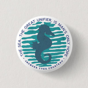 Earth Day, Seahorse and Waves, Clean The Ocean 3 Cm Round Badge
