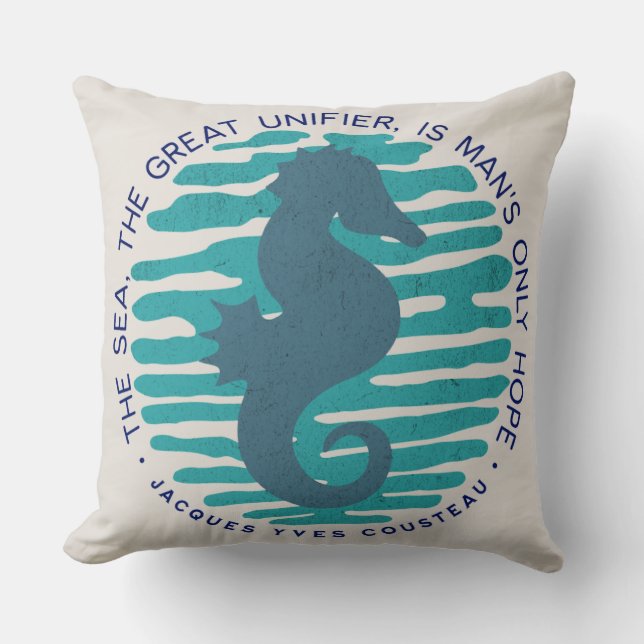 Earth Day, Seahorse and Waves, Clean The Ocean Cushion (Front)