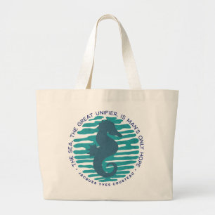 Earth Day, Seahorse and Waves, Clean The Ocean Large Tote Bag