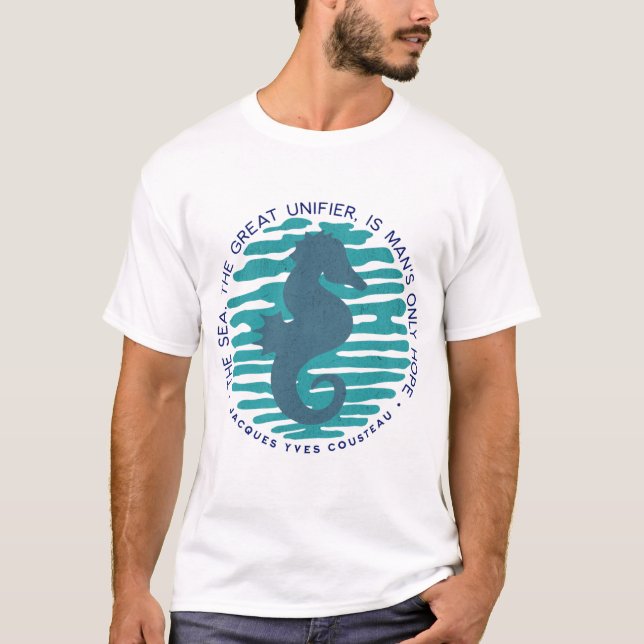 Earth Day, Seahorse and Waves, Clean The Ocean T-Shirt (Front)