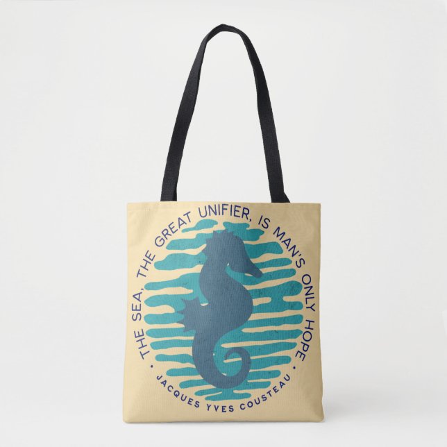Earth Day, Seahorse and Waves, Clean The Ocean Tote Bag (Front)