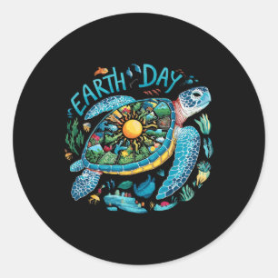 Earth Day Shirt Sea Turtle Save The Planet Women M Classic Round Sticker