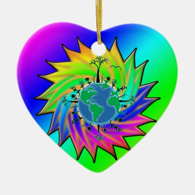 Earth Day ~ Sunburst Ceramic Tree Decoration (Front)