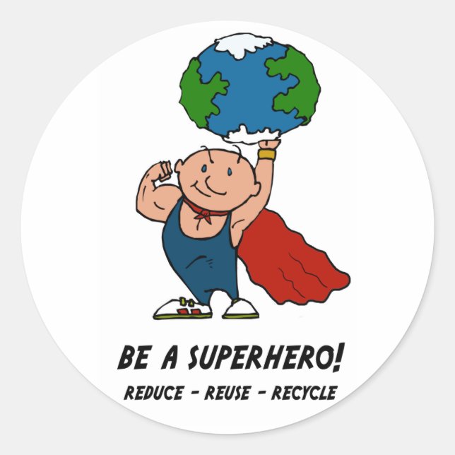 Earth Day Superhero Classic Round Sticker (Front)