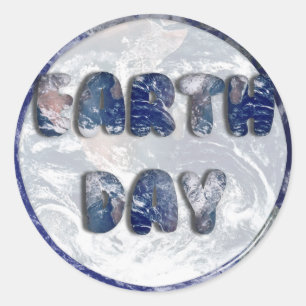 Earth Day Text w/Earth Background Classic Round Sticker