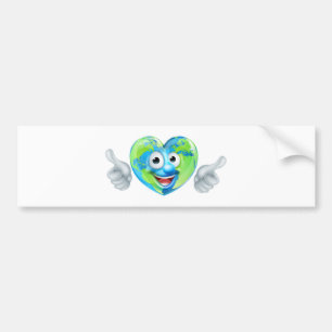 Earth Day Thumbs Up Heart Mascot Cartoon Character Bumper Sticker