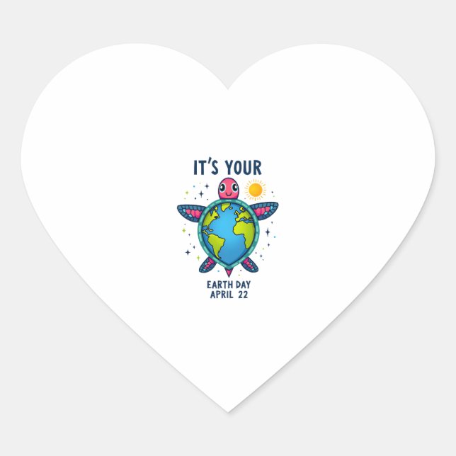 Earth Day Turtle Design April 22 For Nature Lovers Heart Sticker (Front)