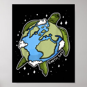 Earth Day Turtle Earth Globe Environmental Protect Poster