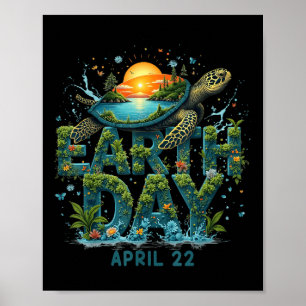 Earth Day Turtle Planet Art Save The Earth April 2 Poster