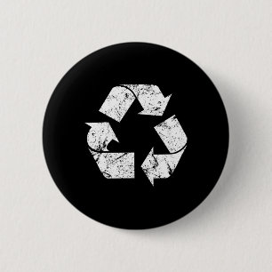 Earth Day Vintage White Recycle Symbol 6 Cm Round Badge
