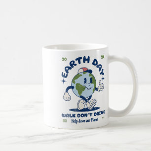 Earth Day Walk Don't Drive Cartoon Illustration  Coffee Mug