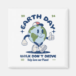 Earth Day Walk Don't Drive Cartoon Illustration  Magnet
