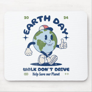 Earth Day Walk Don't Drive Cartoon Illustration Mouse Mat