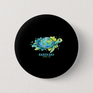 Earth day watercolor sea turtle globe shell save 6 cm round badge