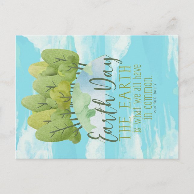 Earth Day Watercolor Style Vertical with quote Postcard (Front)