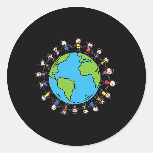 Earth Day With Happy Children Around The World - S Classic Round Sticker (Front)