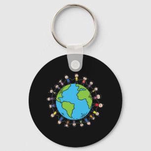 Earth Day With Happy Children Around The World - S Key Ring