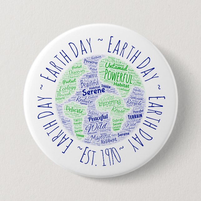 Earth Day Word Art 7.5 Cm Round Badge (Front)