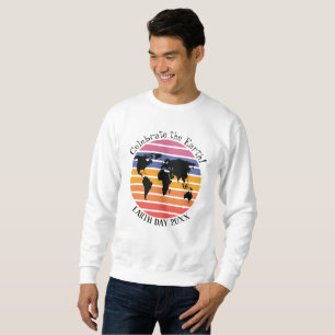 Earth Day World Map Retro Sunset Silhouette Sweatshirt