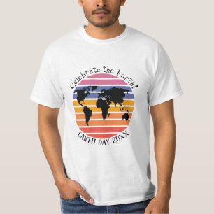 Earth Day World Map Retro Sunset Silhouette T-Shirt
