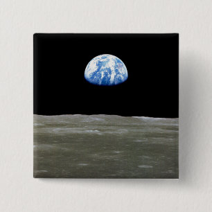 Earth from Moon in Black Space: Earthrise 15 Cm Square Badge