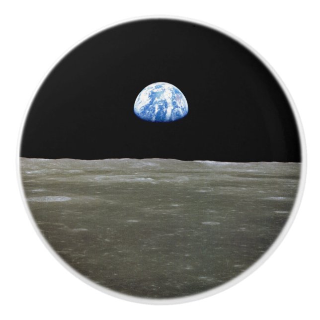 Earth from Moon in Black Space: Earthrise Ceramic Knob (Front)