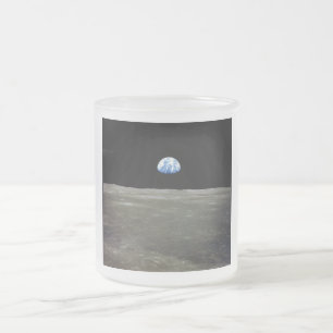 Earth from Moon in Black Space: Earthrise Frosted Glass Coffee Mug