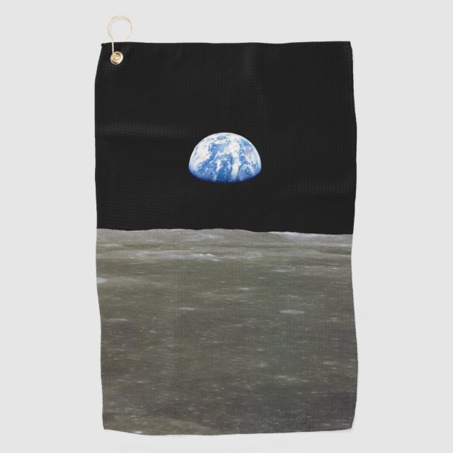 Earth from Moon in Black Space: Earthrise Golf Towel (Front)