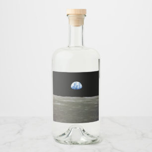 Earth from Moon in Black Space: Earthrise Liquor Bottle Label