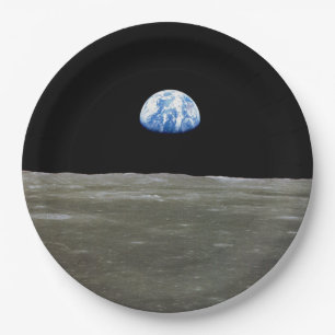 Earth from Moon in Black Space: Earthrise Paper Plate