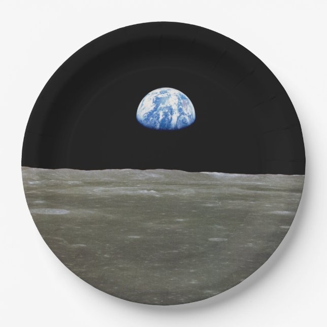 Earth from Moon in Black Space: Earthrise Paper Plate (Front)