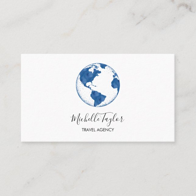 Earth Globe Word Map Travel Agency Agent QR code   Business Card (Front)