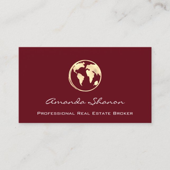 Earth Globe Word Map Travel Agency QRCode Burgundy Business Card (Front)