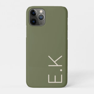 Earth Green Minimal Personalised Initial Monogram iPhone 11 Pro Case