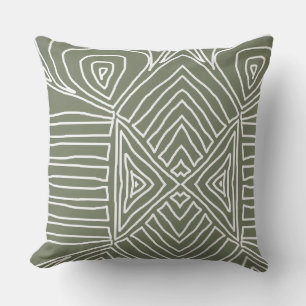 earth green Tribal Maze Mud Cloth Pattern African Cushion