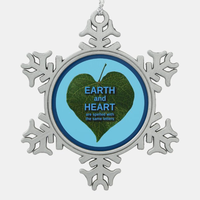 Earth - Heart Anagram Snowflake Pewter Christmas Ornament (Front)