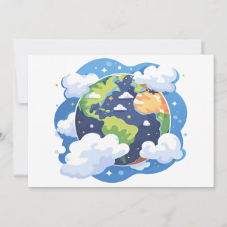  Earth Illustration with Clouds in Space Invitation