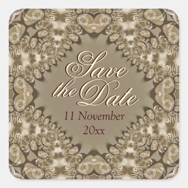 Earth Lace Hearts Save the Date Square Sticker (Front)