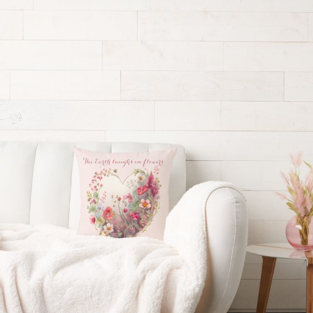 Earth Laughs In Flowers-Elegant Wildflowers Heart Cushion (Couch)