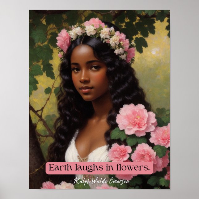 Earth Laughs In Flowers Emerson Quote Floral Art Poster (Front)
