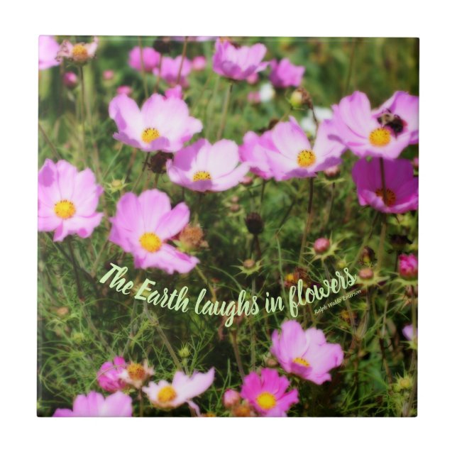 Earth Laughs In Flowers Quote Inspirational   Tile (Front)