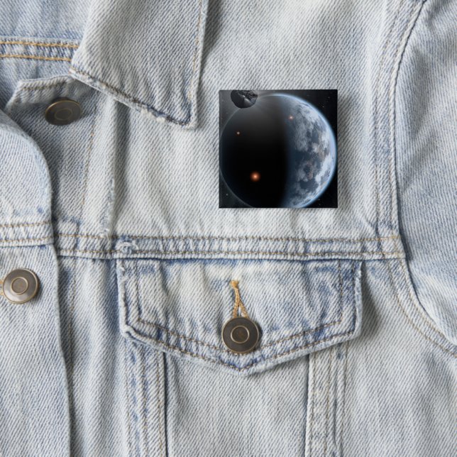 Earth-Like Planet With Oceans Coating Its Surface. 15 Cm Square Badge (In Situ)