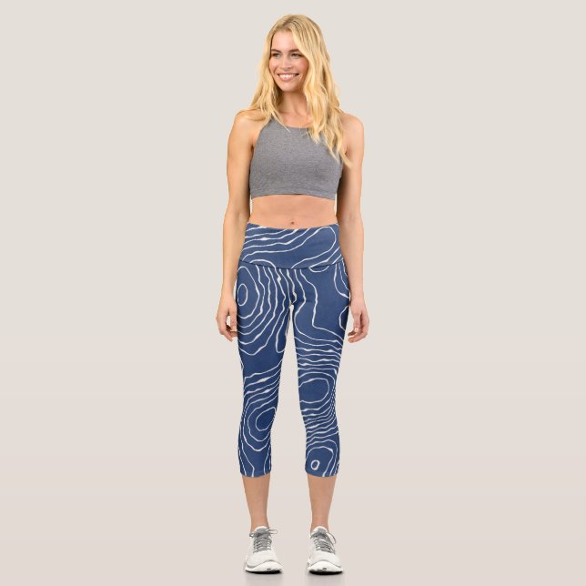 Earth Line Topographic Organic Print. Capri Leggings (Front)