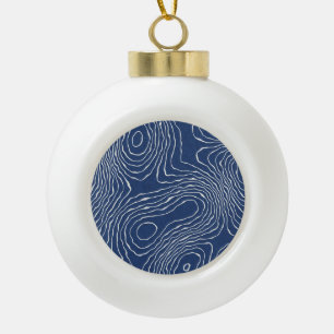 Earth Line Topographic Organic Print. Ceramic Ball Christmas Ornament