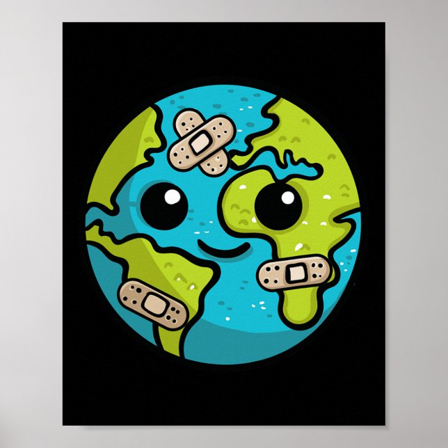 Earth Lover Day Illustration Gift Glol Warming Env Poster (Front)