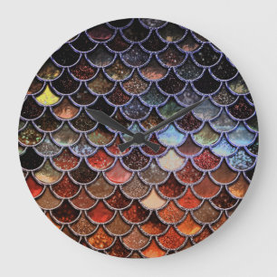 Earth Luxury Glitter Mermaid Scales Large Clock