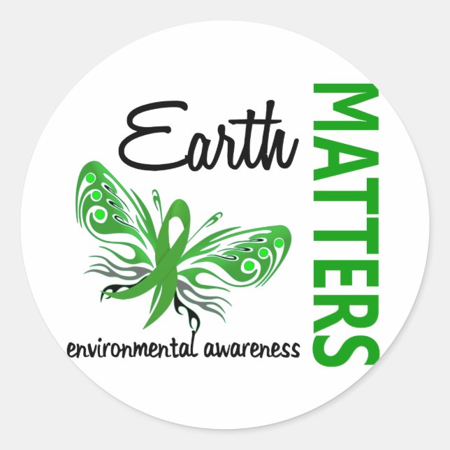 Earth Matters Butterfly Environmental Awareness Classic Round Sticker (Front)