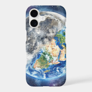 Earth & Moon Watercolor Galaxy Celestial Design