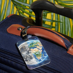 Earth & Moon Watercolor Galaxy Celestial Design Luggage Tag
